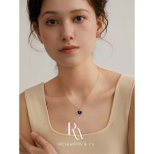 Collana con Ciondolo a Cuore Nero Pavé - Product Image 3