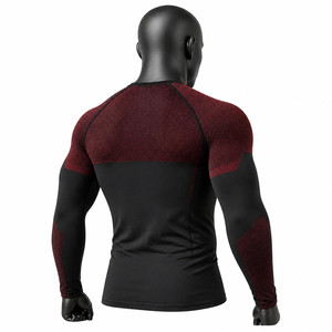 Camiseta de Compresión Personalizable para Hombre, Roja y Negra, Manga Larga, para Gimnasio, Fitness, Ropa Deportiva Ajustada, Venta al Por Mayor OEM - Product Image 6