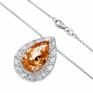 Collier pendentif de luxe pour femme en or blanc 18 carats avec diamant rose fantaisie taille poire cultivé en laboratoire, certifié IGI, monture halo - Product Image 5