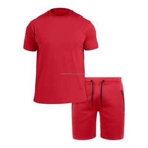 ชุดเสื้อผ้าลำลอง2ชิ้นสำหรับผู้ชายชุดเสื้อ2ชิ้นซิปหน้ามีซิปและกางเกงขาสั้นถักสำหรับใส่พักผ่อนช่วงฤดูร้อน - Product Image 1