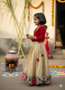 Lehenga Choli de Seda Georgette 9000, Semi-Confeccionado, con Bordado Pesado, para Niñas, Ideal para Fiestas de Verano, Diwali y Bodas - Product Image 2