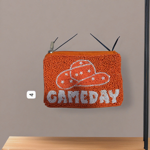 Nouvelle pochette à monnaie Game Day Sports Fan avec chapeau de cow-boy perlé Design bleu et rouge Gameday Team Colors Fermeture à glissière Cadeau sportif - Product Image 4