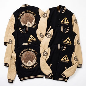 แจ็คเก็ตวาร์ซิตี้สีน้ำตาลขนสัตว์จากโรงงานโดยตรง เสื้อโค้ทเลตเตอร์แมนปักลาย Root Crop Beet Farm แขนหนัง เสื้อคลุม - Product Image 2