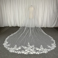 Feishiluo luxueux voile de mariée à fleurs 3D appliquées, Long voile de mariage à une couche avec bord en dentelle avec peigne