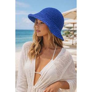 Royal Blue Imported Hand-Knitted Straw <b>Hat</b> Hsr2083 - Royal Blue - Product Image 5