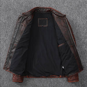 Veste en cuir de moto de haute qualité, aspect vieilli, en cuir de vache véritable pour homme - Product Image 4