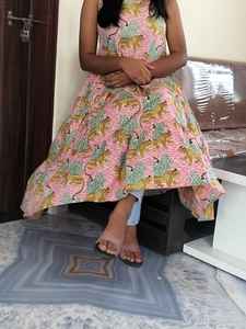 Vestido Túnica Maxi de Algodón Orgánico Estampado Floral, Estilo Casual y Ecológico, Hecho a Mano en India, para Mujer - Product Image 3