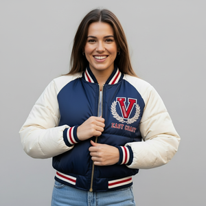 Veste bomber utilitaire grande taille pour femmes en gros avec lettres brodées Tissu d'automne Coton Coupe-vent - Product Image 3