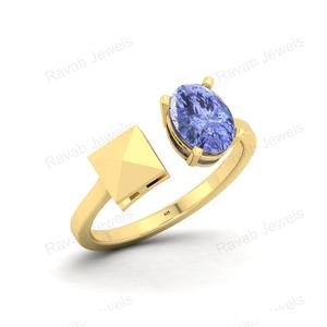 Nouvel arrivage Bague de mariage ovale réglable en argent sterling 925 avec pierres précieuses fines 8x5mm Eternity Vermeil India Bezel Setting - Product Image 1