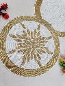 Christmas Decorative and Leaves Design Beaded <b>Runner</b> Placemat <b>Dining</b> <b>Table</b> Fancy Mat Handmade Decorative <b>Runners</b> for Wedding - Product Image 6