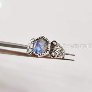 Bague pour femme en argent sterling 925 avec pierre précieuse labradorite naturelle, cadeau de mariage, de Noël, d'anniversaire, bague empilable, bijoux - Product Image 2