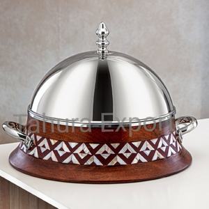 Decoración exclusiva para servir comida de Ramadán, cazuela de madera caliente con fregona, tapa de acero inoxidable, artículos de comedor, olla para servidor de alimentos - Product Image 5