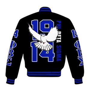 Phi Beta Sigma 1914 Letterman Varsity Jacket Bleu Blanc Grec Vie Fraternité Vêtements Chenille Broderie Collège Veste - Product Image 3
