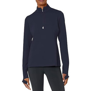 Pull à col montant et demi-zip pour femme, bleu marine, manches longues - Product Image 1