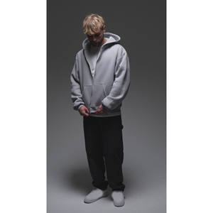 <b>Mens</b> Light <b>Grey</b> Full Zip Hoodie Custom Logo Oversized <b>Sweatshirt</b> Jacket Split Kangaroo Trackstar OEM Private Label - Product Image 3