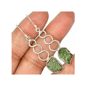 Czech Moldavite <b>Earrings</b> <b>Silver</b> Handmade Jewelry Natural Modavite Crystal Gemstone <b>Sterling</b> <b>Silver</b> <b>Dangle</b> <b>Earrings</b> for Women - Product Image 3