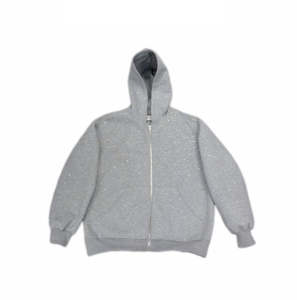 Pull à capuche doublé brodé de diamants colorés personnalisés de haute qualité, 100% coton, pour homme, automne, poids lourd, entièrement orné de strass, fermeture éclair - Product Image 3