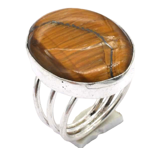 Anillos de boda de corte ovalado Vintage de Plata de Ley 925 Natural Ajuste de bisel fino piedra preciosa de ojo de tigre facetado al por mayor - Product Image 3