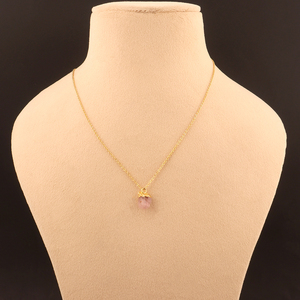 สร้อยคอความรักธรรมชาติแบบไม่สม่ำเสมอสร้อยคอจี้โรสควอทซ์ทองเหลืองชุบทองสร้อยคอสายเคเบิลสำหรับวันเกิด - Product Image 4