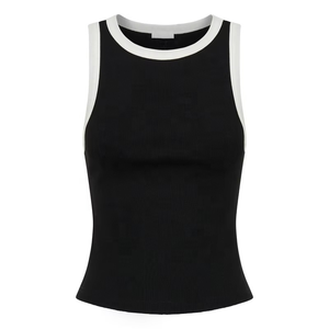 Camiseta sin Mangas de Algodón Negro de Alta Calidad, Tejido de Punto Acanalado, Secado Rápido, Ecológica y Anti-Pilling para Mujer, Venta al Por Mayor Personalizada - Product Image 6