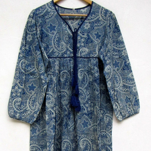 เดรสแม็กซี่ยาวสำหรับผู้หญิงเดรสลำลองผ้าฝ้ายพิมพ์ลายดอกไม้ขนาด100% - Product Image 1