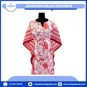 Kaftan Boubou Indien Taille Unique Imprimé au Bloc à la Main, Vêtement d'Intérieur en Voile de Coton Doux à Manches Courtes Grande Taille en Vente - Product Image 6