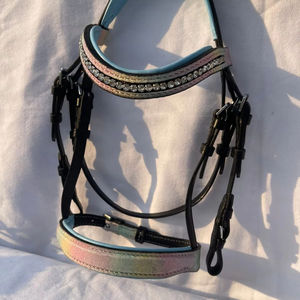 Brida de Cuero Acolchada con Diadema de Cristal para Caballo, Brida Inglesa para Exhibición y Competición - Product Image 4