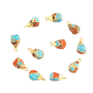 Connecteur de pendentif à faire soi-même en laiton à simple caution connecteur fantaisie plaqué or Mohave rouge bleu cuivre turquoise pour bijoux - Product Image 4