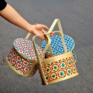 PANIERS DE RANGEMENT EN BAMBOU fabriqués à la main avec un panier de rangement de fruits à motif de fleurs avec coloré idéal pour les cadeaux et l'utilisation décorative - Product Image 6