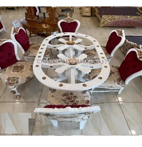 Elegante y Moderno Juego de Comedor para Hogares Modernos, Muebles de Comedor con Asientos Tallados en Oro, Juego de Mesa y Sillas de Comedor de Madera de Teca, EE. UU. - Product Image 1