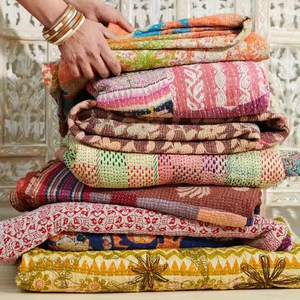 Wholesale Lot Indian Vintage Reversible Kantha <b>Quilt</b> <b>Handmade</b> Cotton Fabric Recycled Printed Pattern for Home Hotel Use Winter - Product Image 1