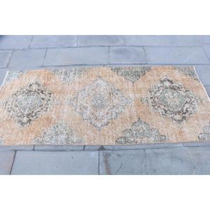 2.7x6.4 ft Rug, Turkish Vintage Rug, <b>Brown</b> Blue Camouflage <b>Wool</b> Rug - Product Image 4