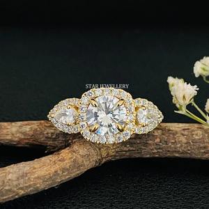 แหวนหมั้นเพชรโมอิสโซลิแทร์กลมเพชร14K สีทองเข้ม1.25กะรัต - Product Image 3