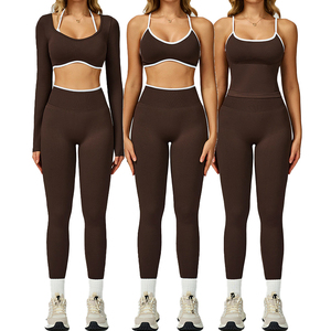Ensemble de vêtements de sport pour femmes, short de sport à compression élevée, soutien-gorge de sport, manches longues, tenue de yoga, taille plus, durable - Product Image 1