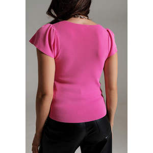Suéter Rosa Premium para Mujer, Cuello Cuadrado, Manga Abullonada, Transpirable, Moderno, con Logotipo Frontal y Volantes, Talla XS, para Otoño/Invierno - Product Image 1