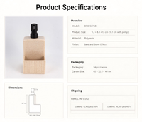 Distributeur de savon en polyrésine beige sable moderne OEM/ODM avec support pour éponge, colonne romaine cannelée, pompe à liquide pour comptoir de salle de bain