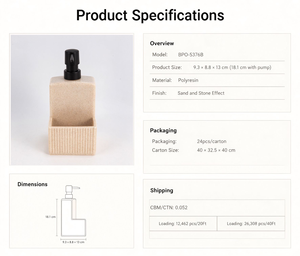 Distributeur de savon en polyrésine beige sable moderne OEM/ODM avec support pour éponge, colonne romaine cannelée, <span class=keywords><strong>pompe</strong></span> à liquide pour comptoir de salle de bain - Product Image 5