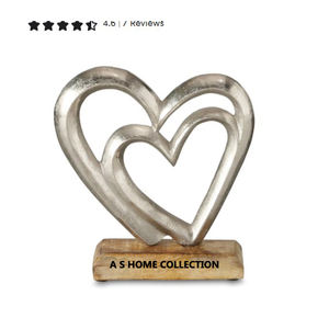 Élégant Moderne En Aluminium Métal Base En Bois En Forme De Coeur Argent Plaqué Sculpture Creative Fabriqué À La Main Accent À La Maison - Product Image 1