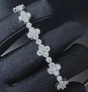 Personalizado hermosa plata esterlina \ blanco plateado flor diseño Moissanite diamante tenis pulseras cadera joyería para regalo - Product Image 2