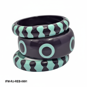 Juego de Brazaletes Retro de Resina, 3 Piezas, Turquesa Gruesa y Ciruela Oscura, Geométricos, Apilables, Regalo para Ella - Product Image 1