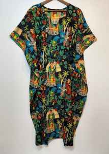 Vestido Kaftan de Algodón con Estampado Floral Hecho a Mano en India, Cintura Ajustable, Estilo Casual de Verano para Mujer - Product Image 5