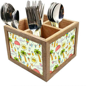 Soporte de cuchara de diseño elegante soporte de cubiertos impreso de madera para organizador de cocina - Product Image 1