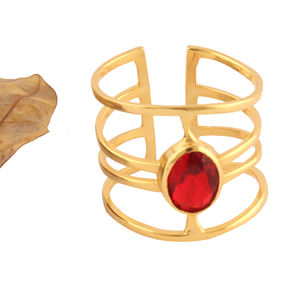 Bague de manchette de fête petit ovale rouge grenat quartz quatre couches empilables bague en laiton plaqué or 18 carats bagues de cadeau de mariage - Product Image 4