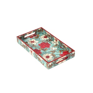 Plateau en bois élégant avec oeuvre florale imprimée Plateau de service en bois imprimé durable pour un usage quotidien - Product Image 2