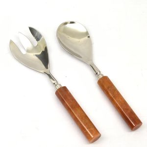 Juego de servidor de ensalada de acero inoxidable personalizado al mejor precio con mango de piedra, herramientas para servir ensaladas Vintage, uso en restaurantes domésticos - Product Image 3