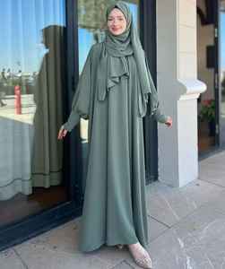 Abaya turque modeste à forte demande avec boutons et poches latérales Hijab en tissu Nida robe musulmane en mousseline de soie assortie - Product Image 4