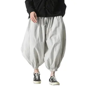 Celana Hip Hop pria, Bawahan kasual Jepang trendi kasual ukuran besar warna Solid pelari musim panas dan semi