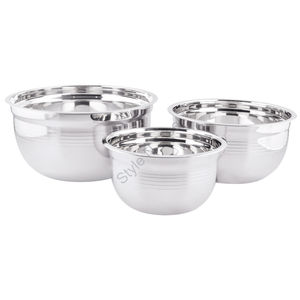 Modern Stainless Steel Round Serving <b>Bowls</b> 3-Piece Set Polished Metal Kitchenware - Product Image 3