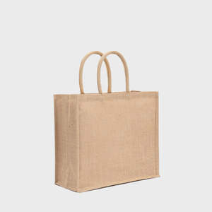Grand sac fourre-tout en jute naturel avec poignées rembourrées, sac de plage en lin écologique pour usage quotidien, impression sérigraphique publicitaire alimentaire - Product Image 1