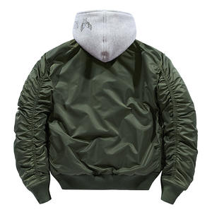 Wholesale Men's Casual Winter <b>Pilot</b> Bomber <b>Jacket</b> Detachable Hood Windproof Front Logo Autumn Stand Collar Flight <b>Jacket</b> - Product Image 2